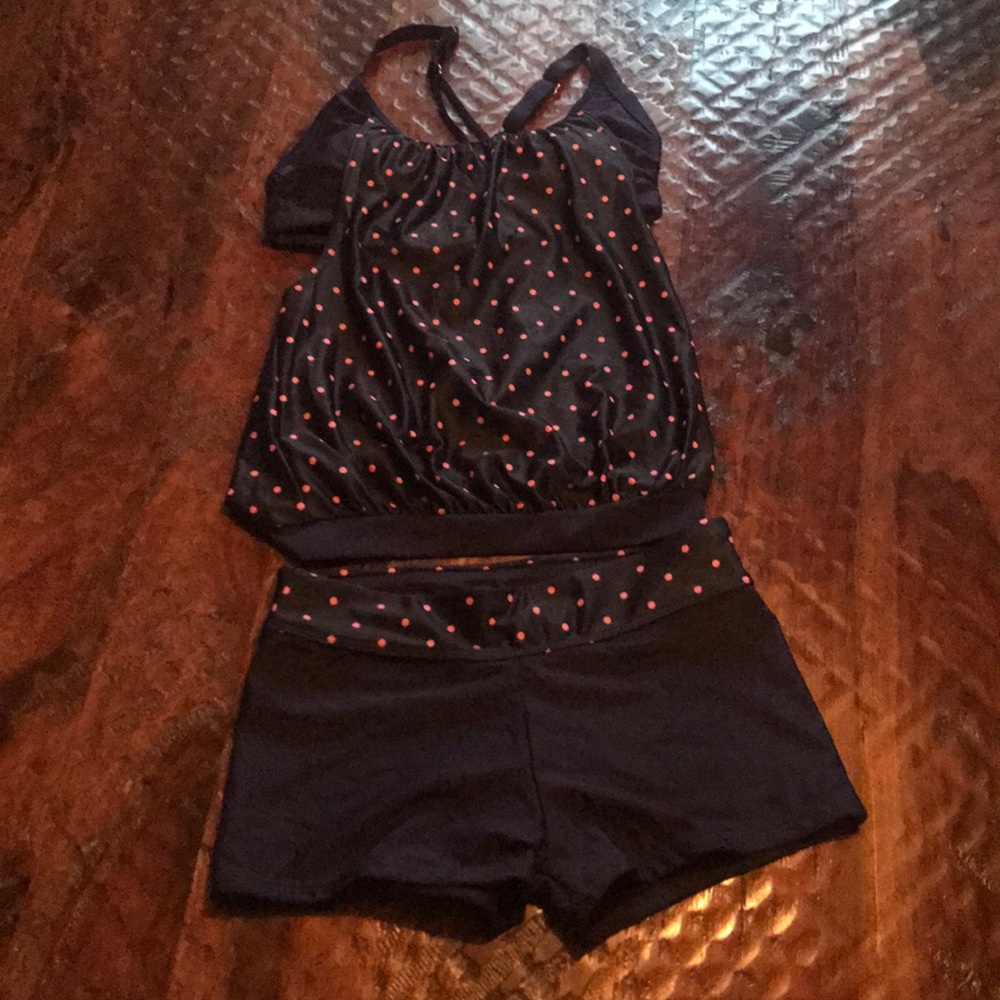 Two piece navy tank and swim short, size small